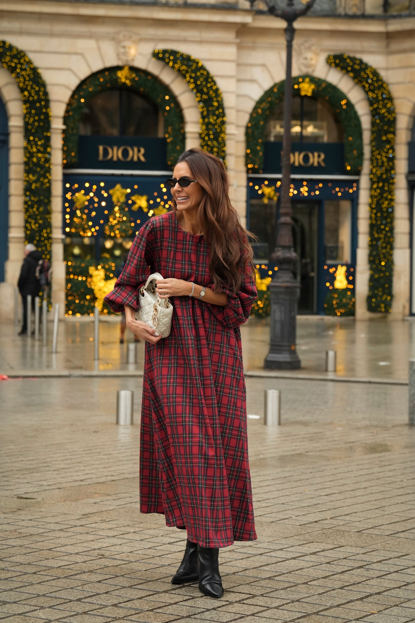 Vestido comprido em xadrez vermelho