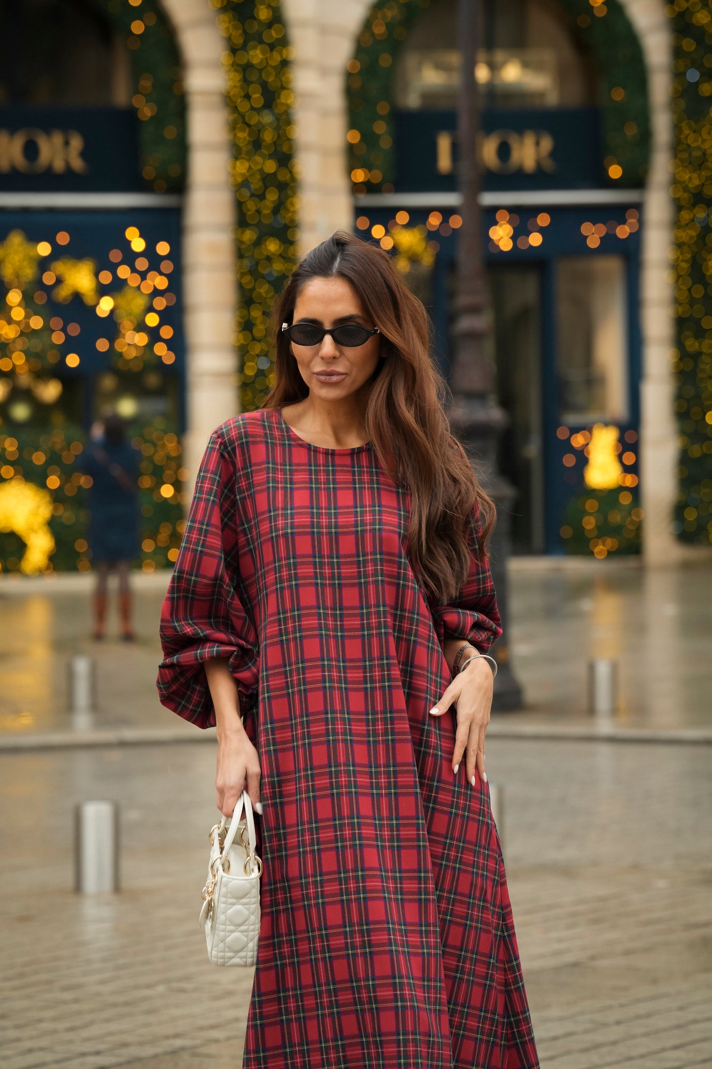 Vestido comprido em xadrez vermelho