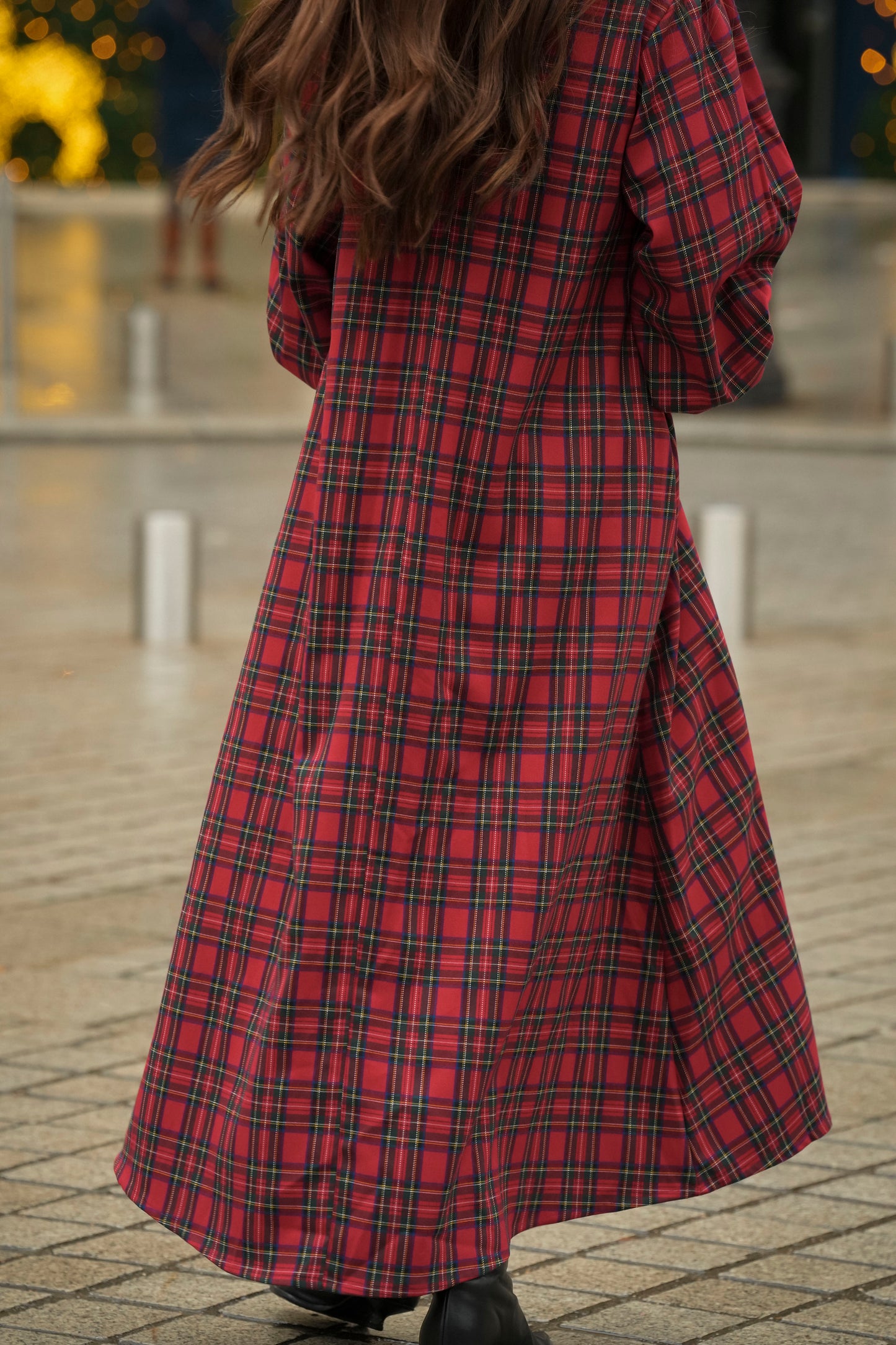 Vestido comprido em xadrez vermelho