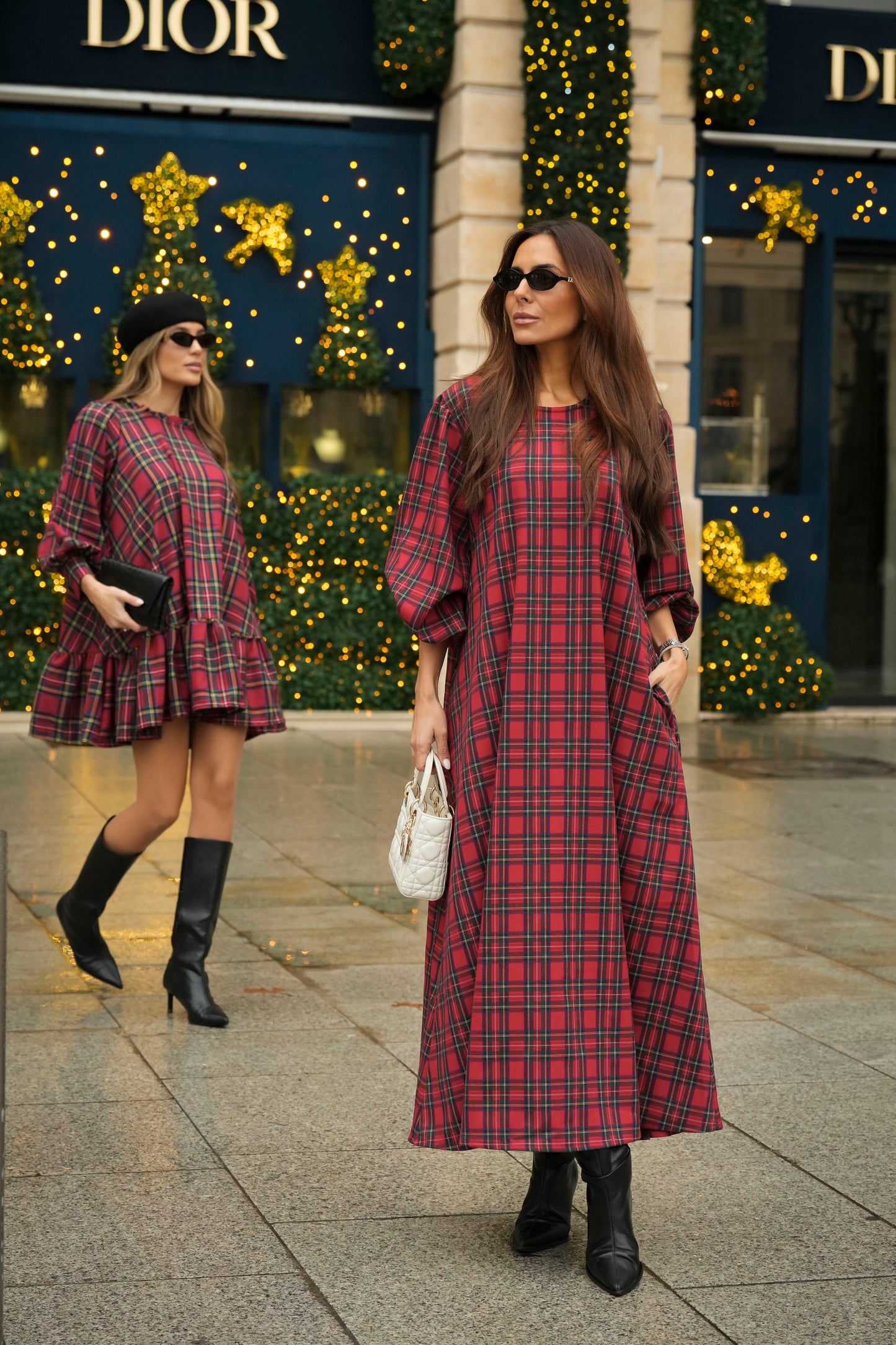 Vestido comprido em xadrez vermelho