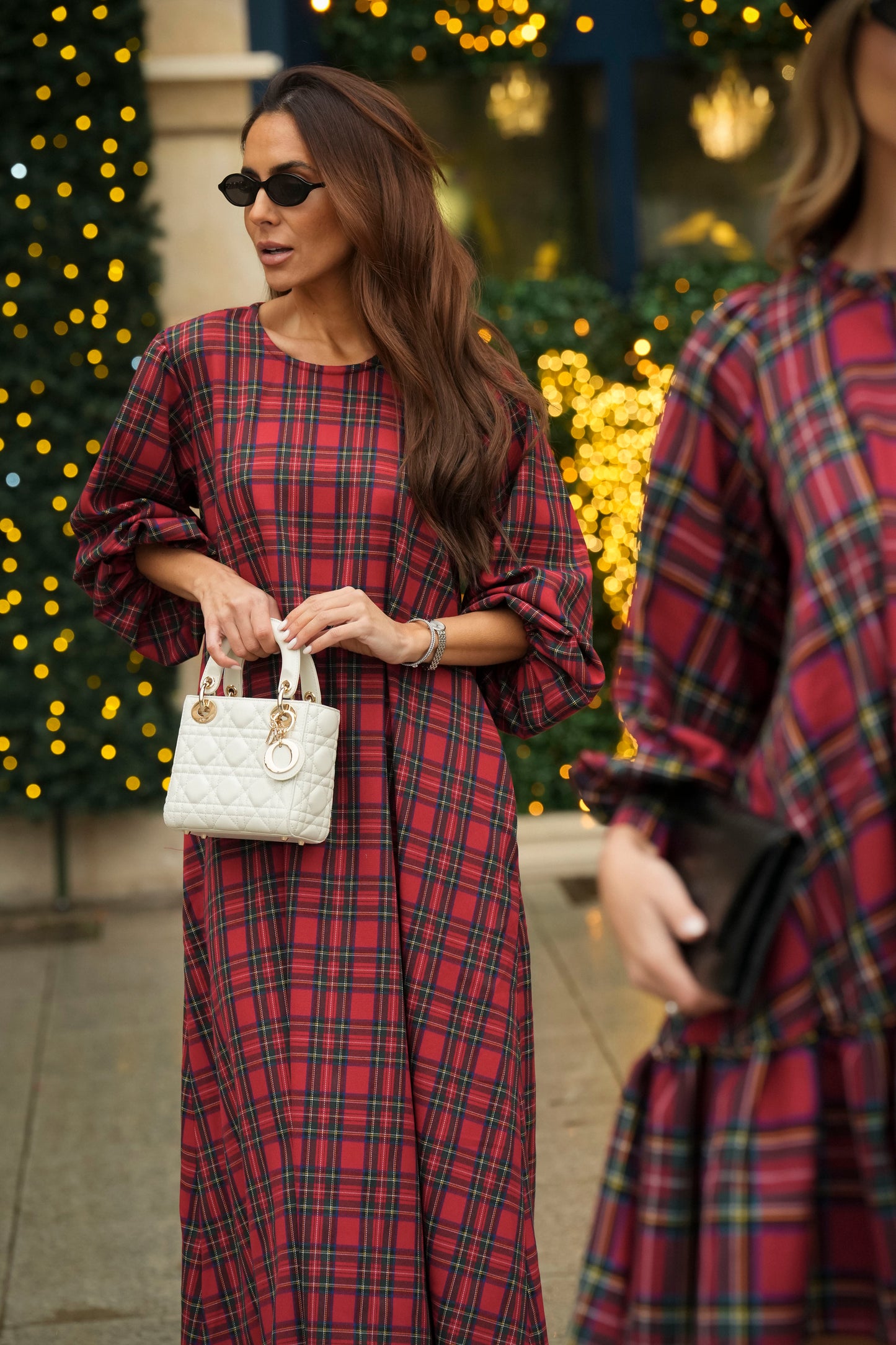Vestido comprido em xadrez vermelho