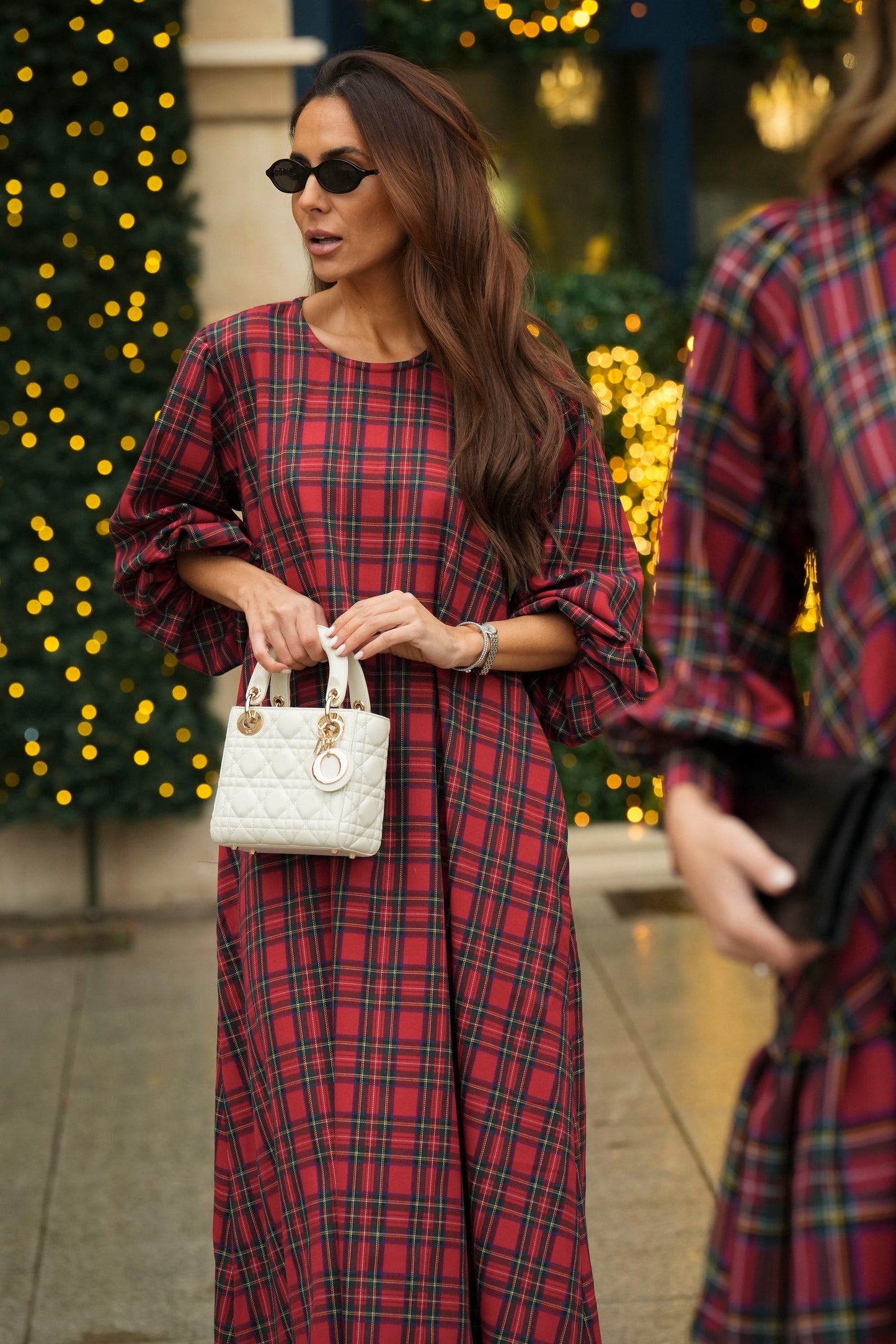 Vestido comprido em xadrez vermelho