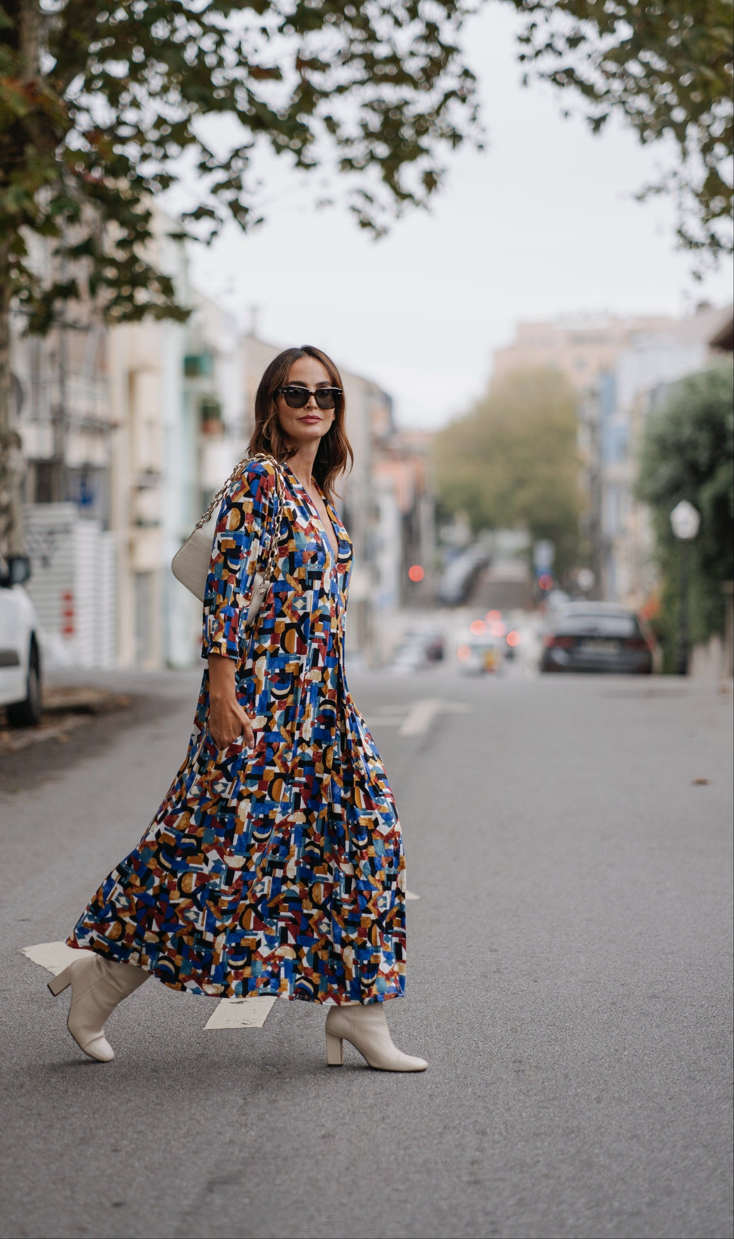 Long dress in printed knit