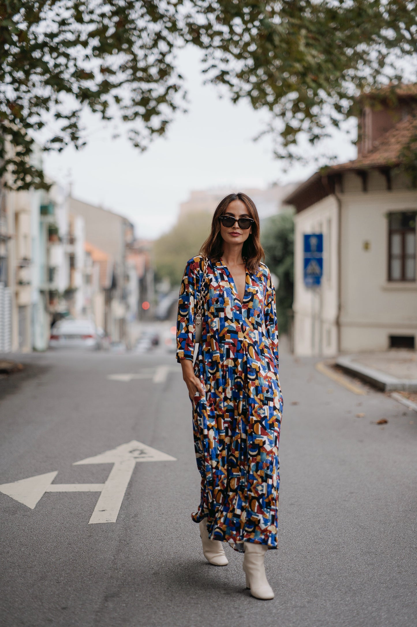 Long dress in printed knit