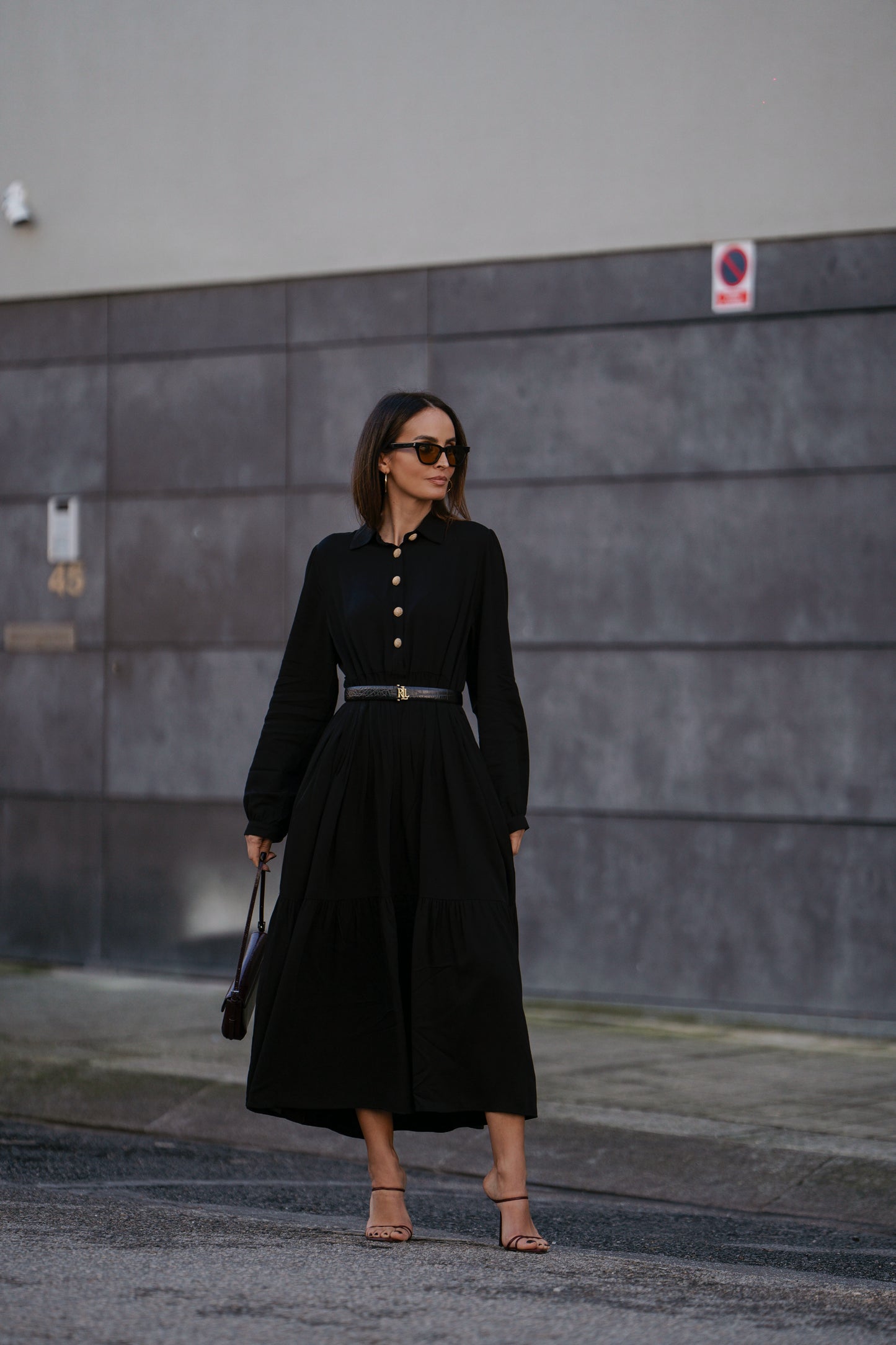 Long dress with gold buttons