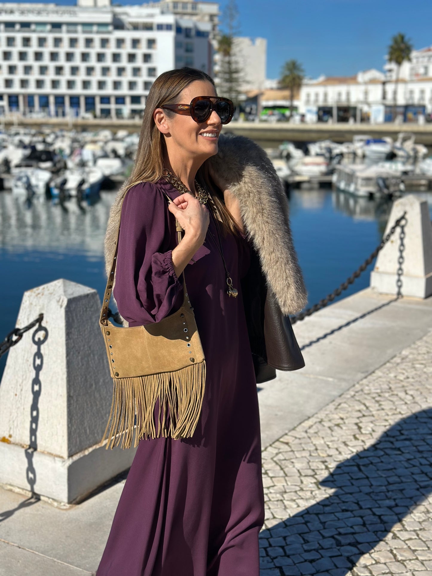 Vestido comprido em viscose bordeaux