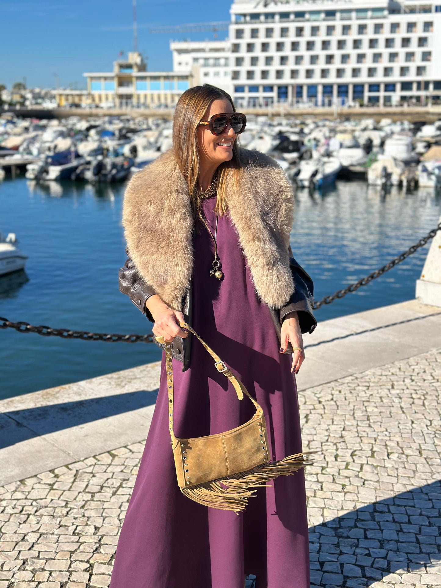 Vestido comprido em viscose bordeaux