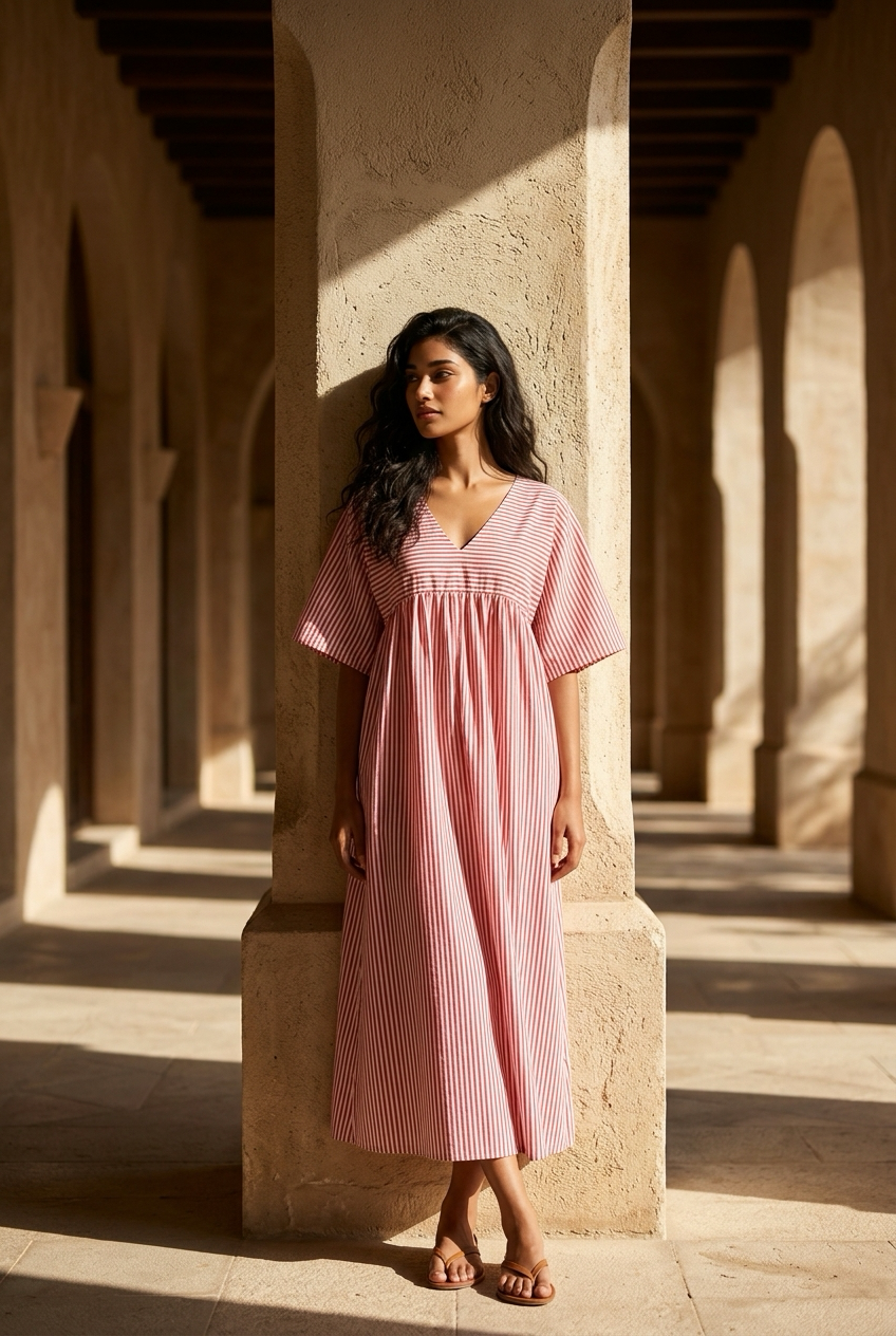 Vestido comprido riscas