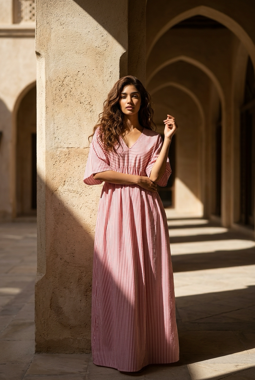 Vestido comprido riscas
