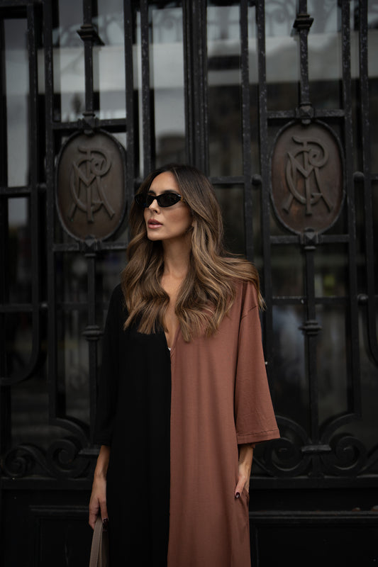 Vestido em malha bicolor