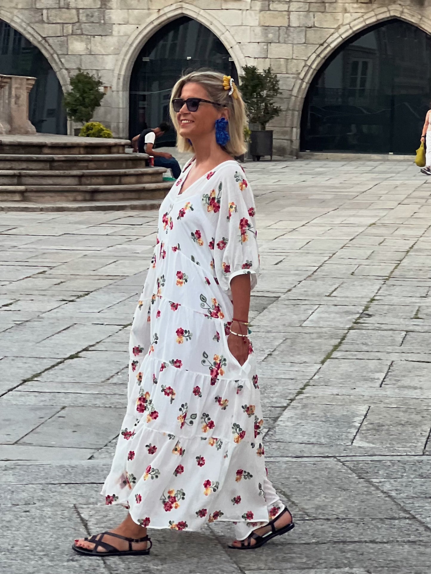 Vestido largo blanco con flores