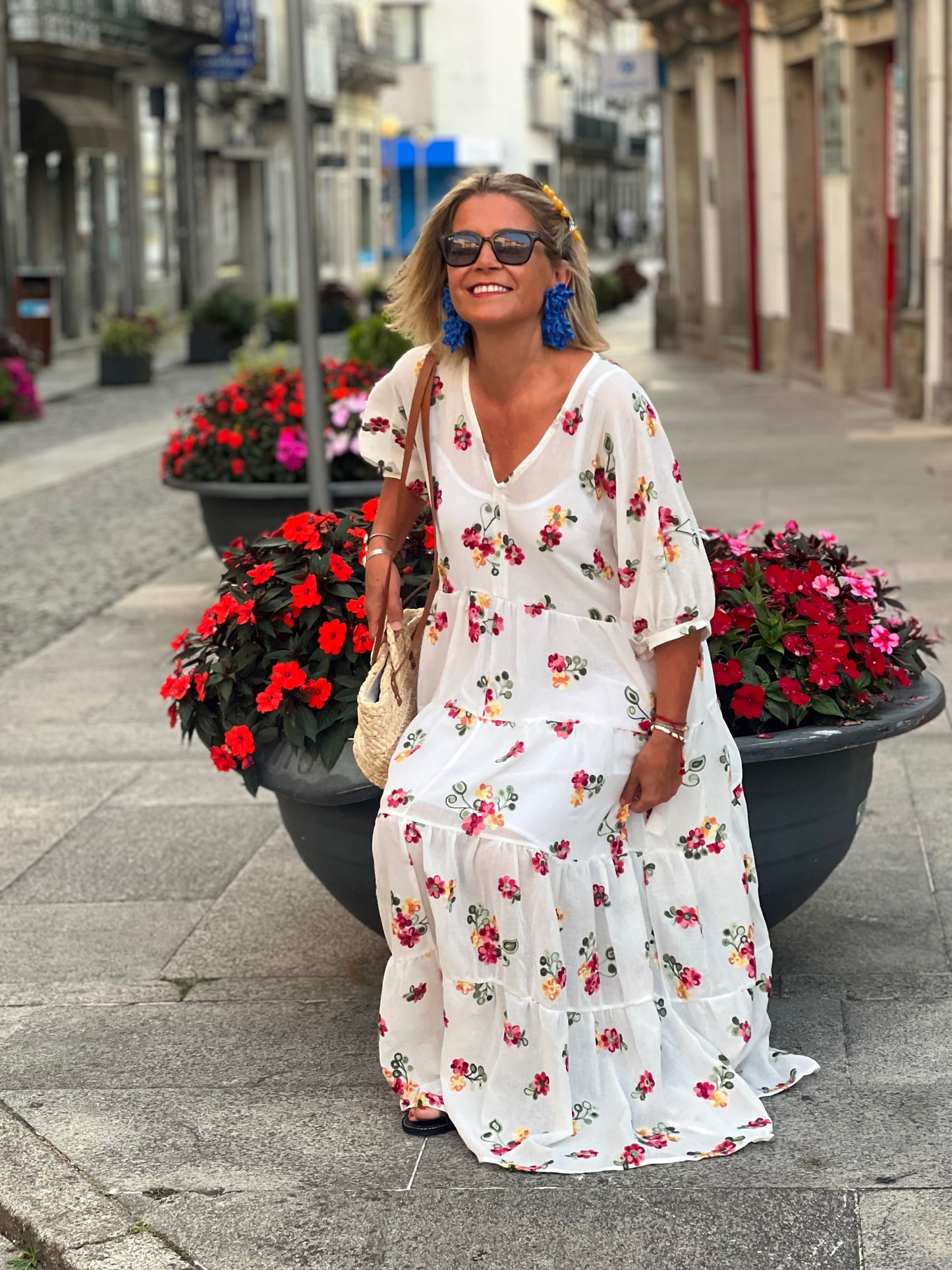 Vestido largo blanco con flores