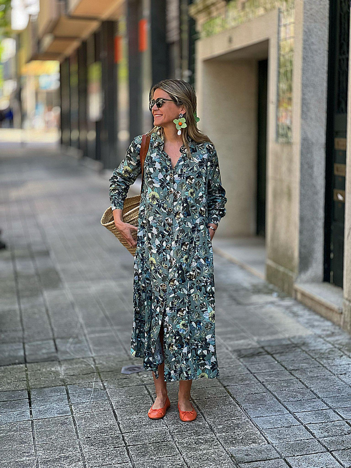 Floral print shirt dress