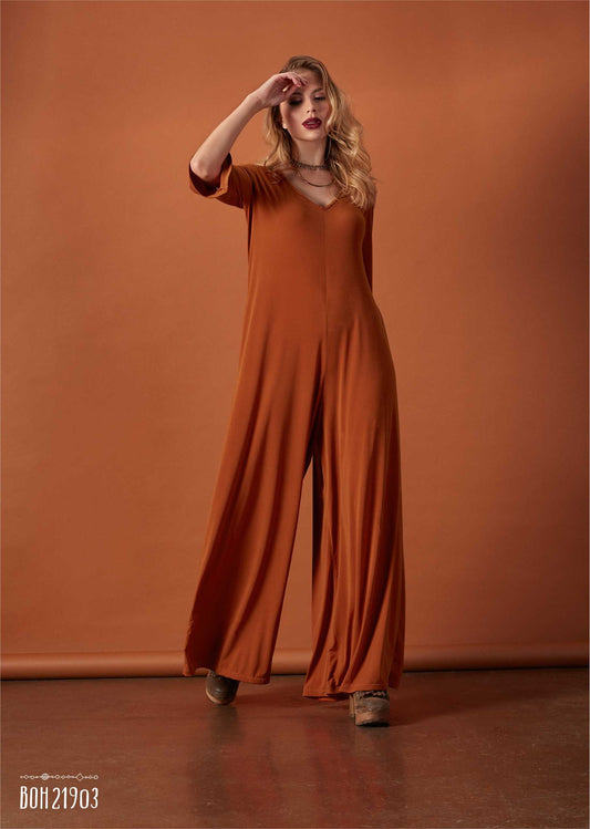Long knitted jumpsuit with wide sleeves