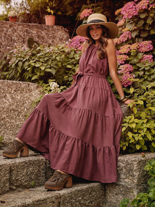 Robe longue avec ceinture