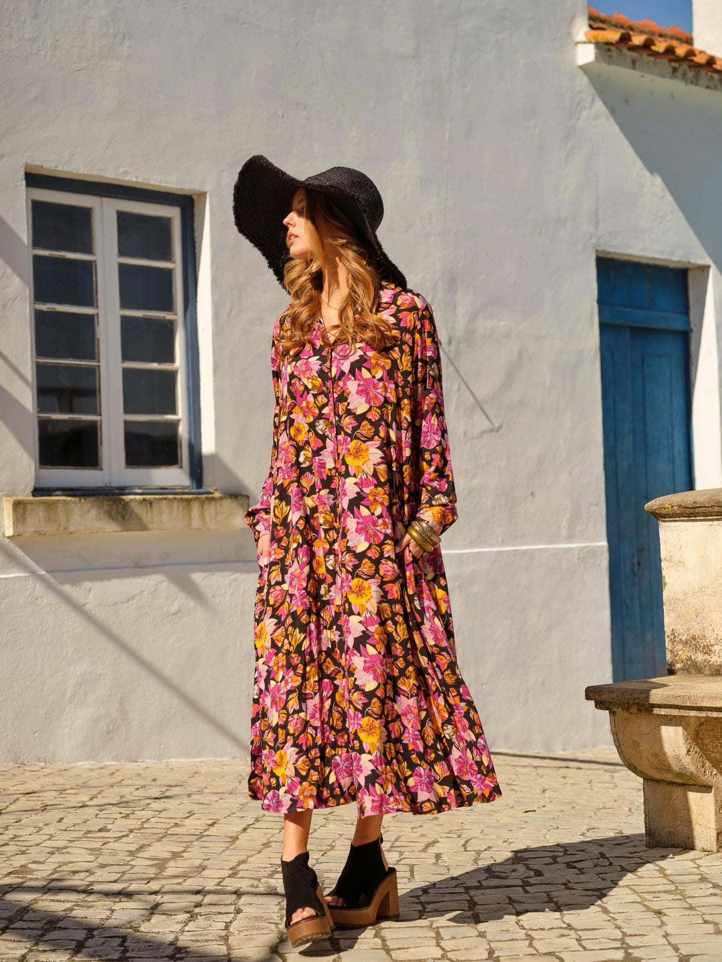 Floral print shirt dress