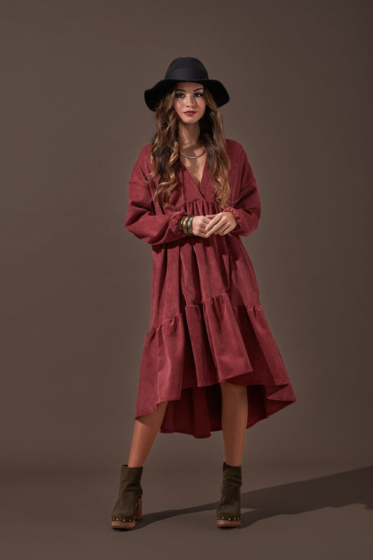 Asymmetrical corduroy dress