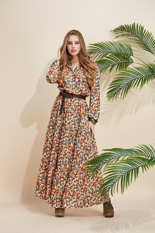 Long dress with ethnic print