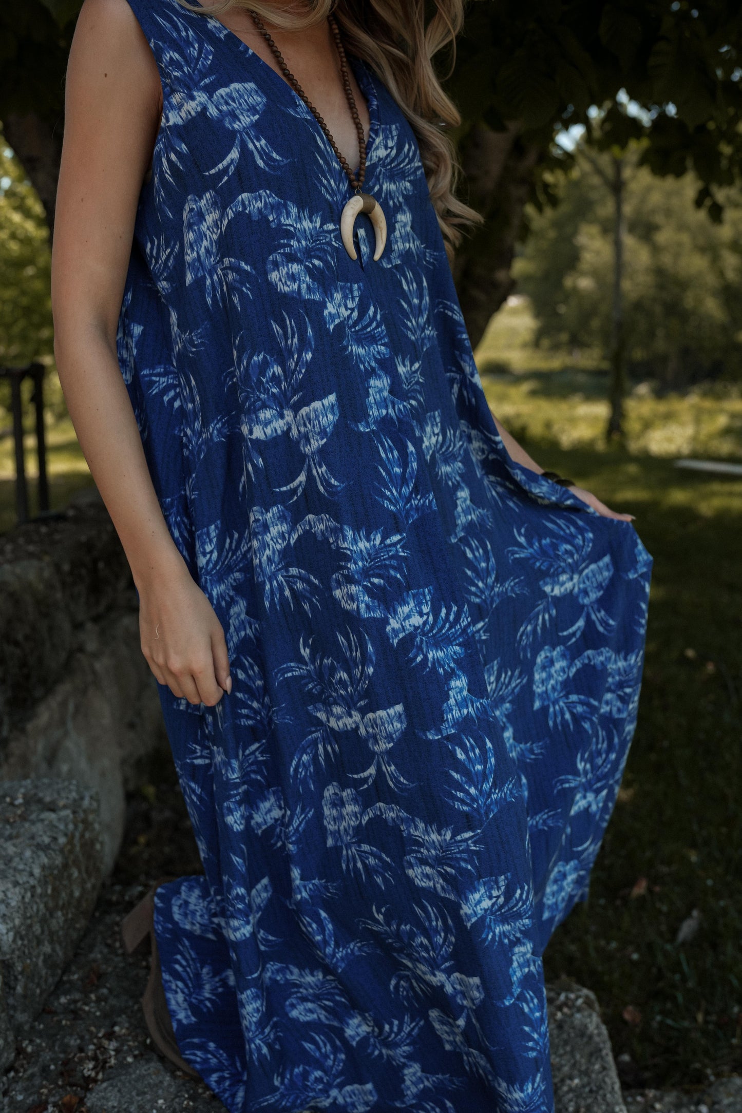 Long dress in printed viscose