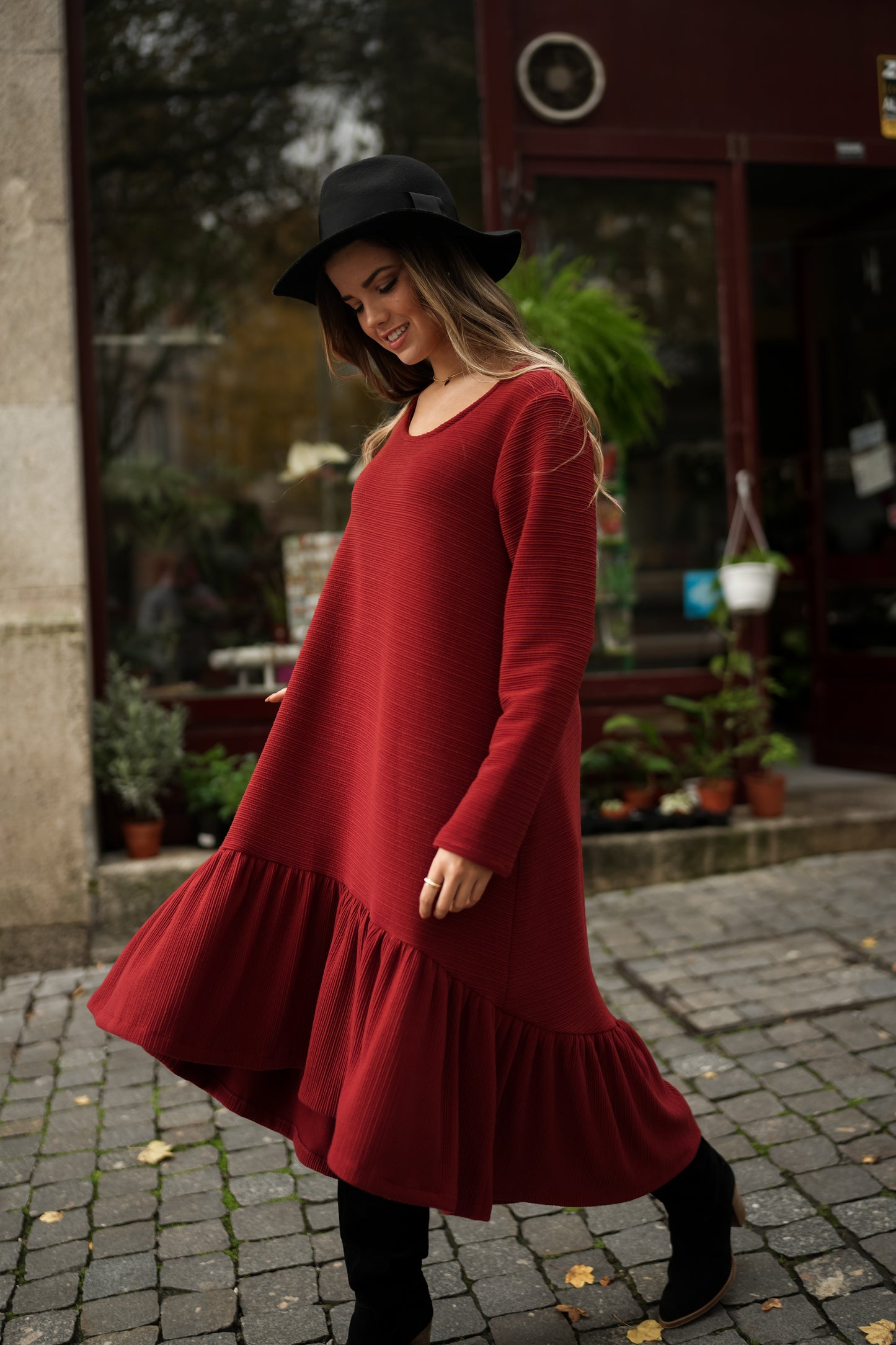 Dress with red frill