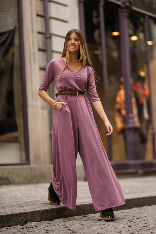 Long smooth knit jumpsuit