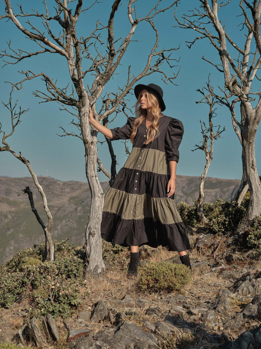 vestido largo bicolor