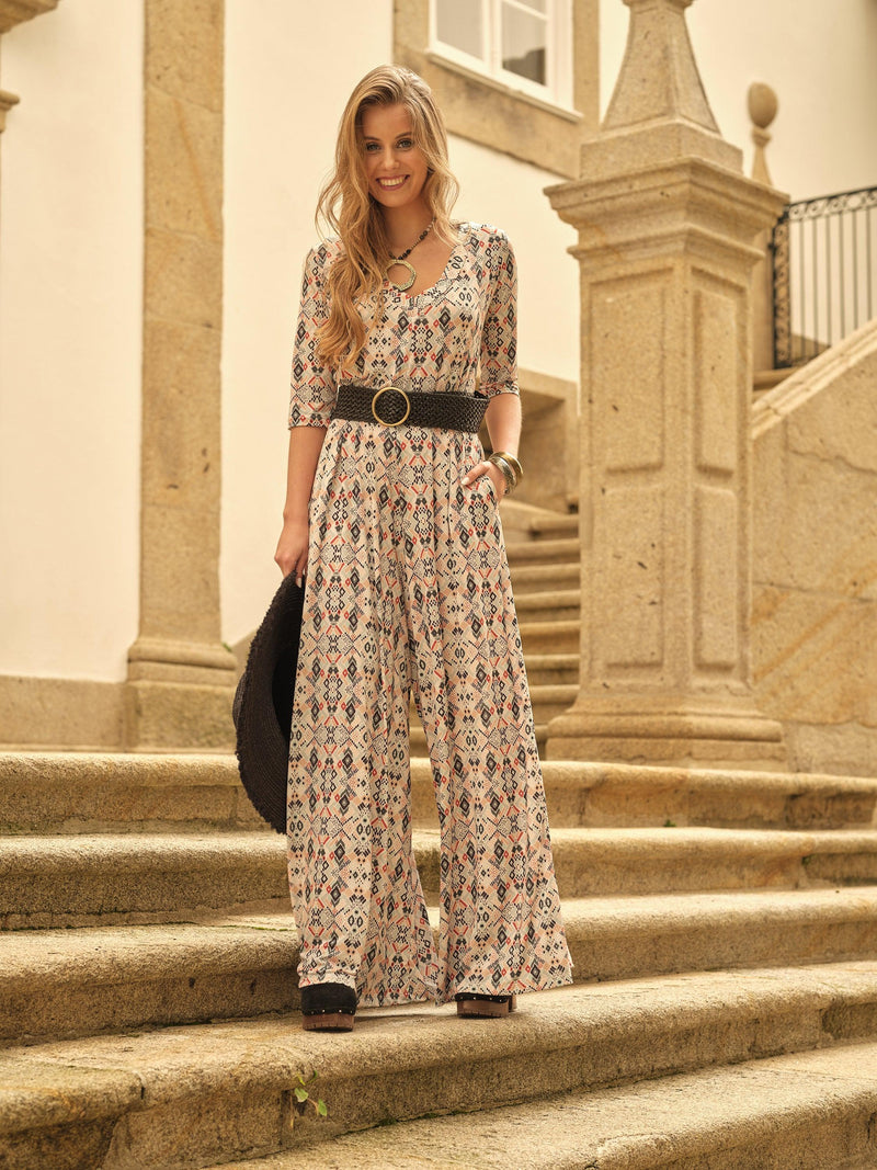 Long jumpsuit in printed knit