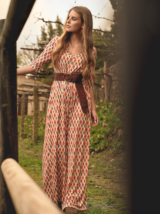 Long jumpsuit in printed knit