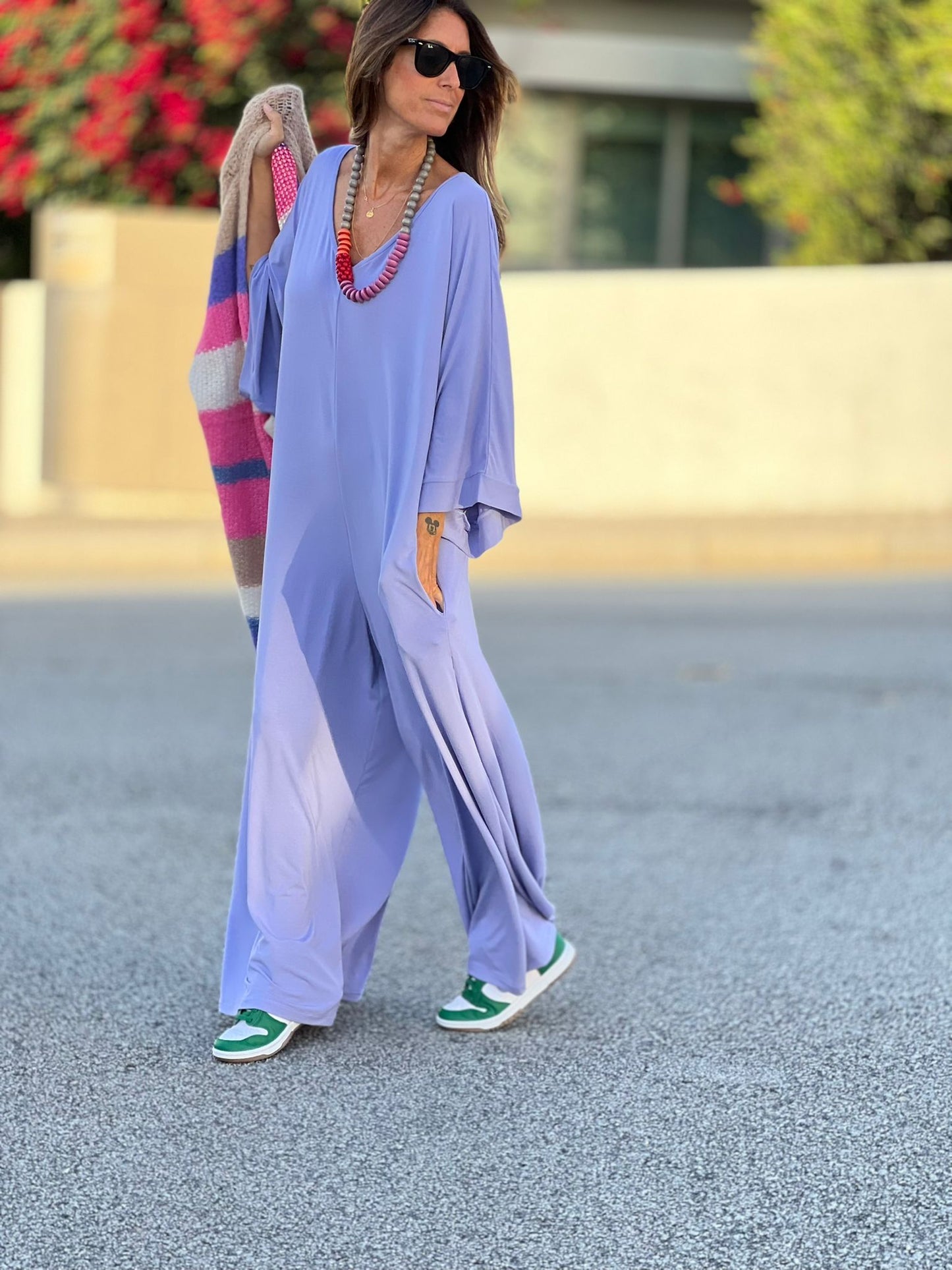 Long smooth knit jumpsuit